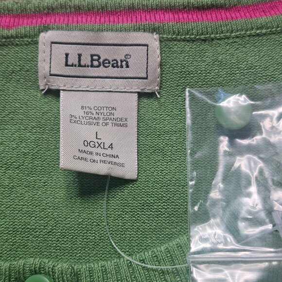 NWOT LL BEAN Women's Cardigan SZ Large Green Sweater Lightweight Office Travel - Picture 3 of 13